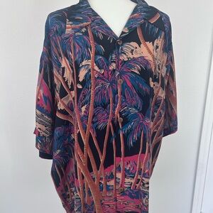 Vintage Avanti Hawaiian Shirt Men's XL 100% Silk Floral Abstract Loop Collar Art
